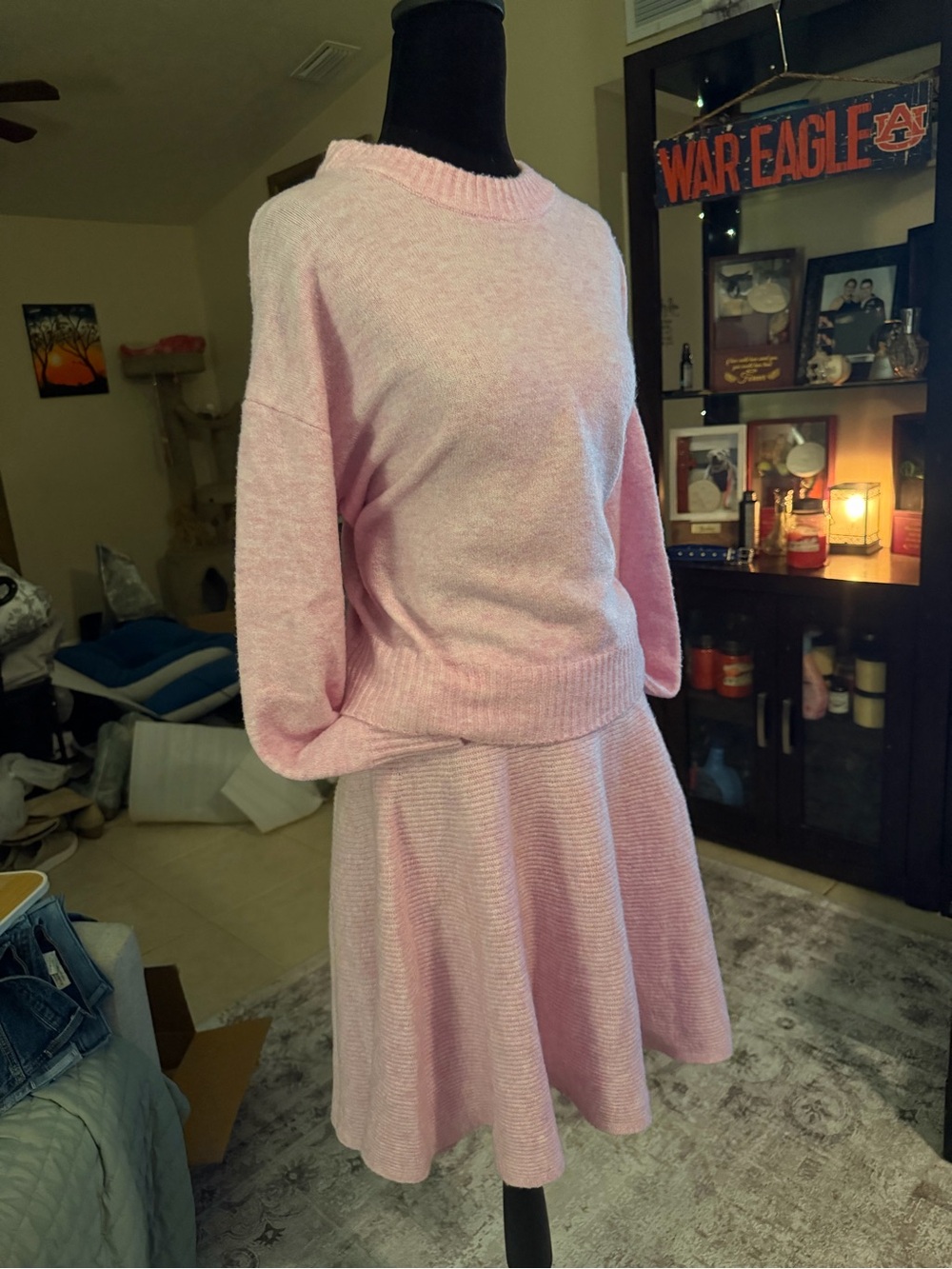 Light Pink Women's Knit Skirt Set - Cozy Two-Piece Outfit - Picture 4 of 7